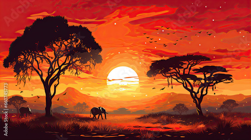 African bush landscape. AI generated illustration