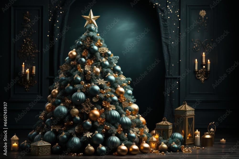 Fototapeta premium christmas tree and decorations