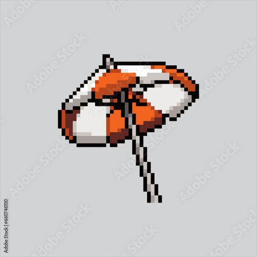 Pixel art illustration Umbrella Beach. Pixelated Umbrella beach. Umbrella beach
icon pixelated for the pixel art game and icon for website and video game.
old school retro.
