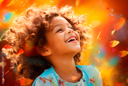 Portrait of a beautiful child on a colored background. A happy child, a joyful and bright childhood.
