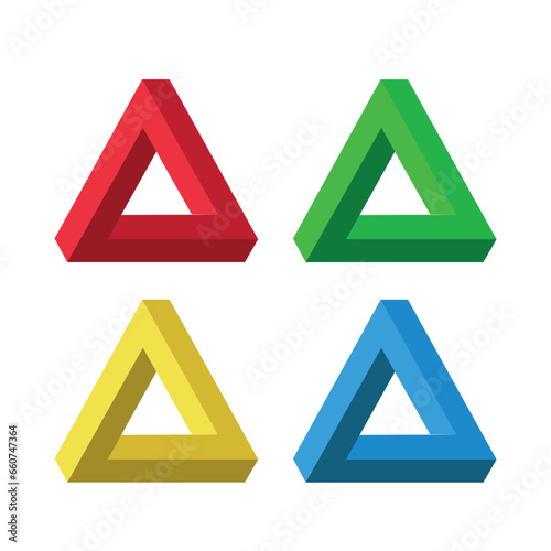Plantilla de triángulos de Penrose color rojo verde amarillo y azul sobre un fondo blanco 