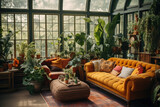 A Cozy and Vibrant Bohemian Style Living Room Interior with Eclectic Furnishings, Lush Greenery, and a Warm Atmosphere, Inviting You to Relax in its Expressive and Creative, Free-Spirited