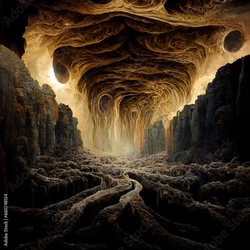 surreal deep earth cavity deep cave profound sturcture strange atmosphere 