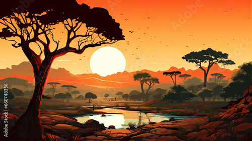 African bush landscape. AI generated illustration