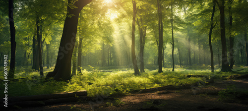 the sun shines brightly through a forest © Kien