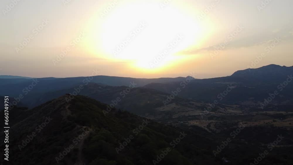 A drone flies over the mountains in Pico De Los Reales in Estepona Spain. A drone flies over the mountains in Pico De Los Reales in Estepona Spain.