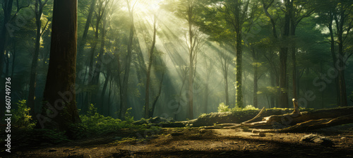 the sun shines brightly through a forest © Kien