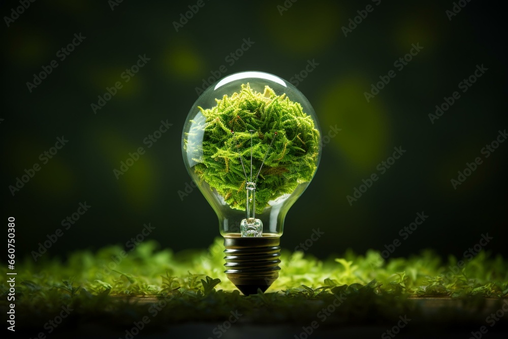 Green paper light bulb representing innovation and eco world day. Generative AI - obrazy, fototapety, plakaty 