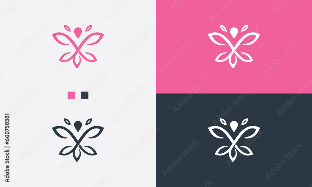 collection of butterflies combined with leaves logo design vector