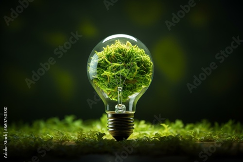 Green paper light bulb representing innovation and eco world day. Generative AI