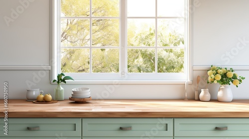 Scandi style green kitchen with indoor plants, Scandi interior design