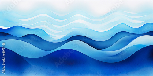 Ocean water waves nature illustration, gradient blue wavy lines for copy space text. Teal lake wave flowing motion web banner. Sea foam watercolor backdrop. Pool water fun ripples wavy blue cartoon. 