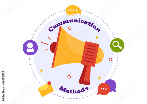 Communication Methods Vector Illustration with Team Referral Marketing, Project Management, Social Networks and Public Relations in Flat Background