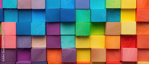 Colorful wooden geometric blocks pattern background, montessori and autism concept