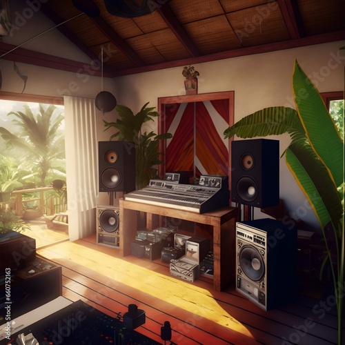 a reggae music recording studio house in jamaica 1980 reggae soundsystem photorealistic unreal engine 