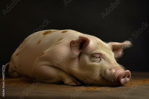 flat pig lying down. Generative AI © Edward