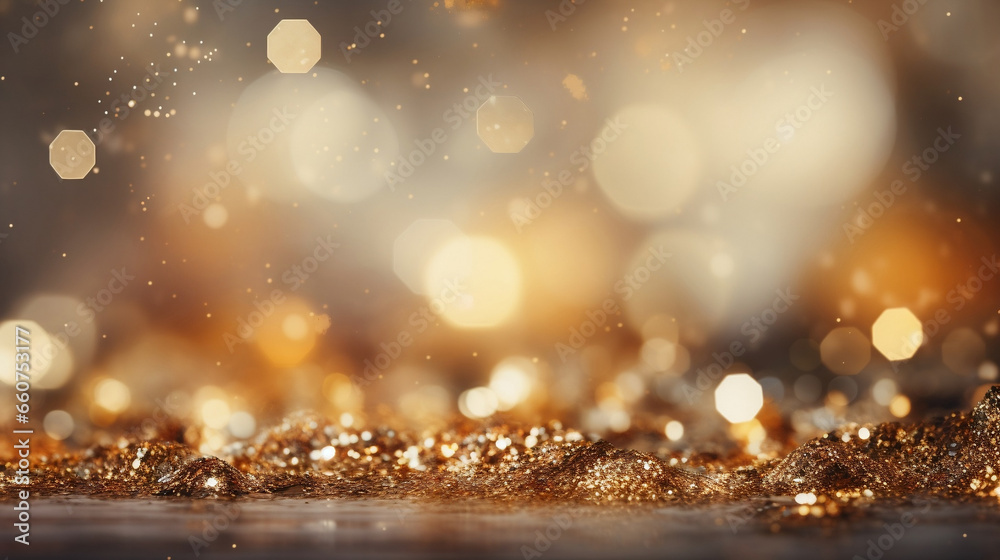 Sparkling Festive Glitters, Abstract Silver and Golden Decorations Illuminate Christmas and New Year's Bliss
