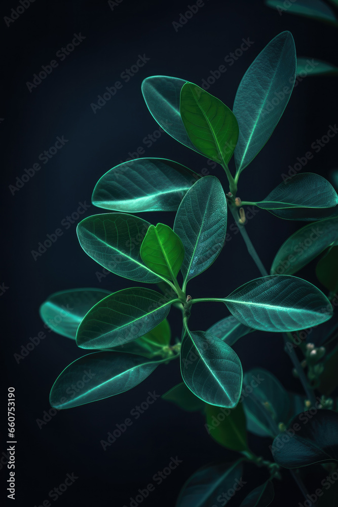 Close up of minimalist indoor plant fern fronds and leaves, with dark green and black background. Beautiful design background for interior design Close up of minimalist indoor plant fern fronds and leaves, with dark green and black background. Beautiful design background for interior design