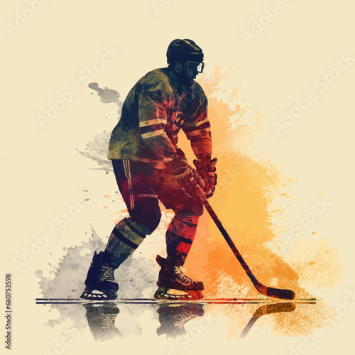 sports ice hockey game silhouette distressed. Created using Generative AI Technology