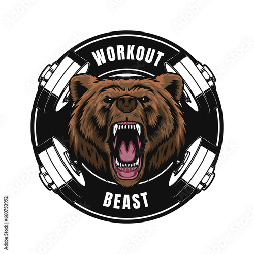 workout logo template with bear mascot