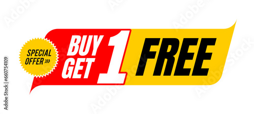 Buy one get one special offer design. for badge label, tag, sticker, logo, sign, symbol, icon, stamp. Vector Illustration