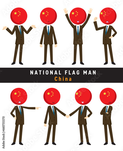 中国の国旗を擬人化したキャラクターセット