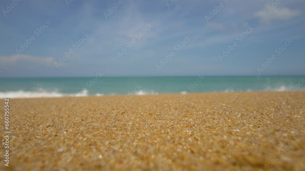 Blurr. sea ocean sunny. White sand. Landscape view blue sky and clouds. Waves with white wash breaking surf. Tropical beach turquoise sea sunshine. Video 4k space area Blurr. sea ocean sunny. White sand. Landscape view blue sky and clouds. Waves with white wash breaking surf. Tropical beach turquoise sea sunshine. Video 4k space area