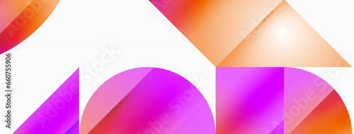 Serene gradient template. Circles and triangles mingle in minimalist perfection. Gentle fusion of forms and hues creates balanced yet captivating backdrop, embodying modern sophistication