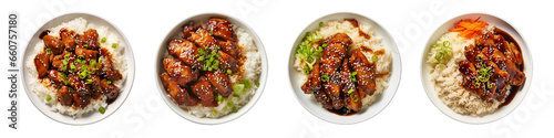 Teriyaki, rice, top view, transparent background, isolated image, generative AI
