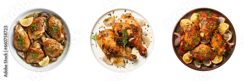 Pollo al ajillo (Garlic chicken), transparent background, isolated image, generative AI
