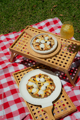 pizza on a wooden table