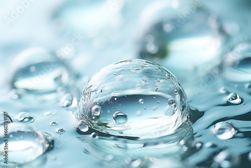 A macro close-up background image of pristine water droplets, glistening and reflecting light. Photorealistic illustration