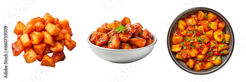 Patatas bravas, transparent background, isolated image, generative AI
