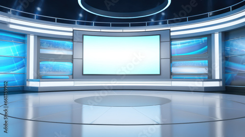 Professional broadcast tv studio studio. News room interior