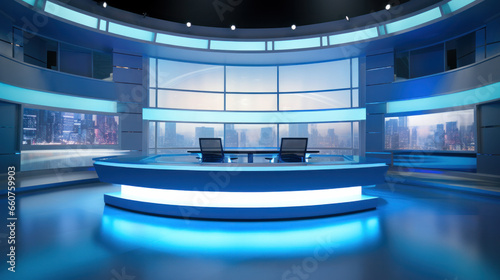 Professional broadcast tv studio studio. News room interior