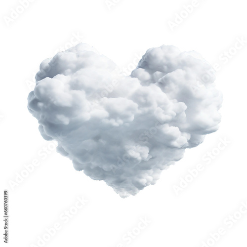 Cloud shaped like a heart, transparent background, isolated image, generative AI 