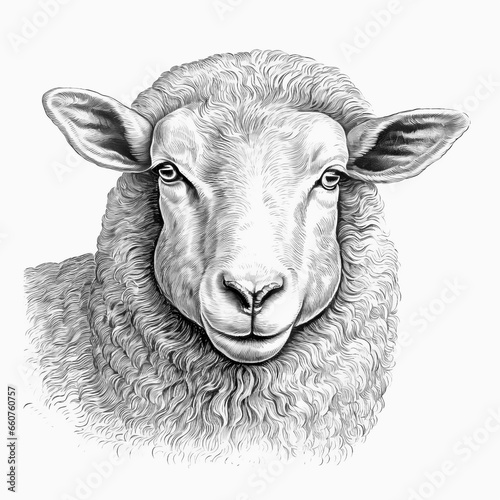 black and white sheep - Woodcut sheep head - engraving - isolated - farm