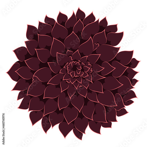 Illustration of a dahlia flower with heart shaped petals.