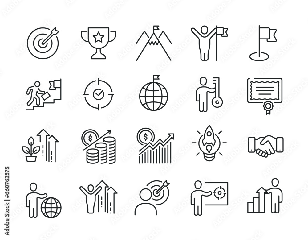 Naklejka premium Goals line icons. Editable stroke. For website marketing design, logo, app, template, ui, etc. Vector illustration.