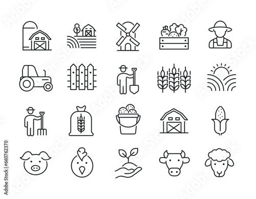 Farming line icons. Editable stroke. For website marketing design, logo, app, template, ui, etc. Vector illustration.