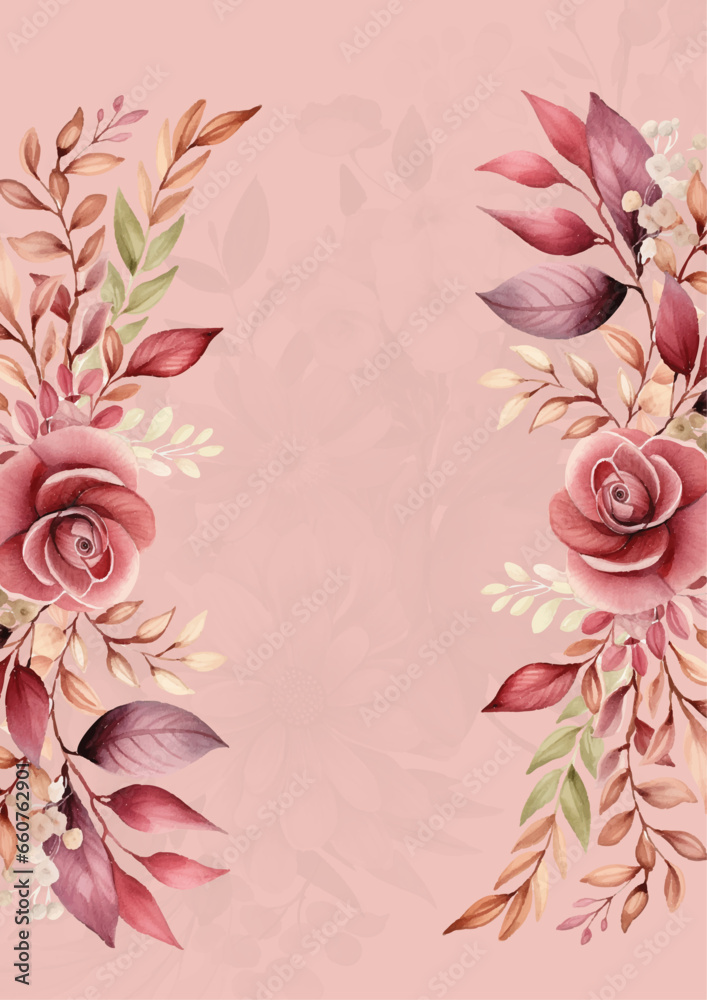 Pink modern trendy vector design frame. Background fall boho template