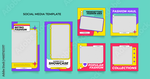 social media template banner blog fashion sale promotion. fully editable instagram and facebook square post frame puzzle organic sale poster. retro colorful vector background
