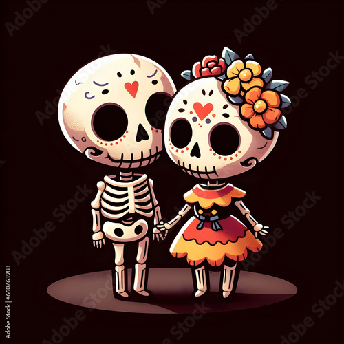 Day of the Dead skeleton couple flat sticker design 