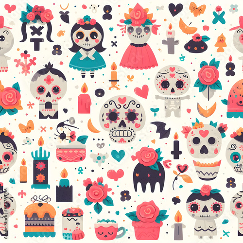Day of the Dead flat pattern design