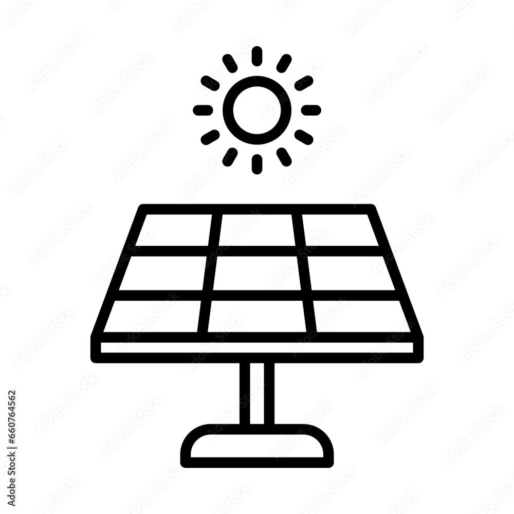 Solar energy green city icon with black outline style. power, alternative, panel, energy, renewable, environment, solar. Vector Illustration Solar energy green city icon with black outline style. power, alternative, panel, energy, renewable, environment, solar. Vector Illustration