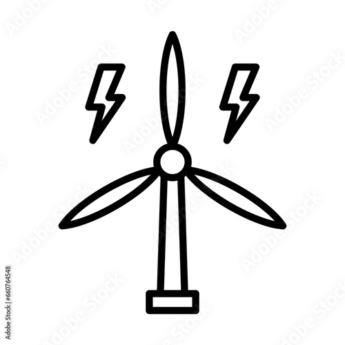 Wind energy green city icon with black outline style. energy, ecology, renewable, power, wind, electricity, sustainable. Vector Illustration © SkyPark