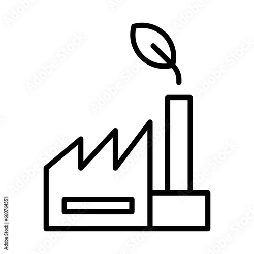 Green factory green city icon with black outline style. factory, green, energy, industry, ecology, technology, environment. Vector Illustration