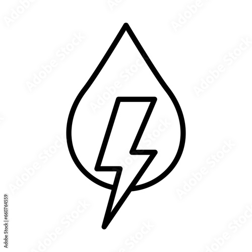 Hydro energy green city icon with black outline style. water, electricity, power, hydroelectric, electric, energy, renewable. Vector Illustration