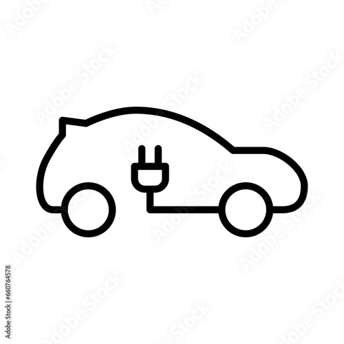 Electric car green city icon with black outline style. vehicle, electricity, car, charger, technology, power, energy. Vector Illustration © SkyPark
