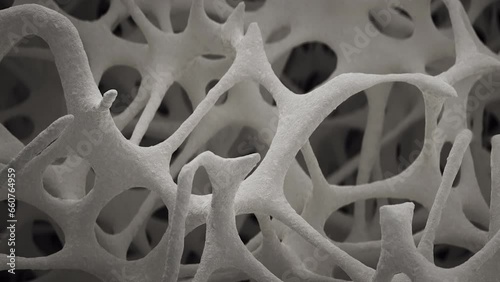 Closeup shot of spongy bone tissue growing in slow motion, scanning electron microscope, 3d animation. photo